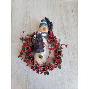 Mini snowman cranberry wreath ornament Xmas home decor